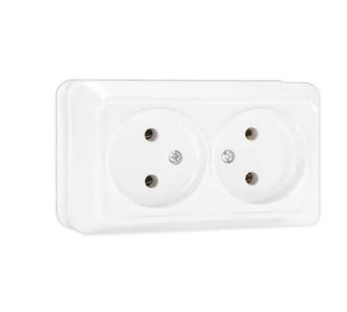 Розетка 2-м ОП Олимп 16А IP20 без заземл. бел. UNIVersal О0102 
