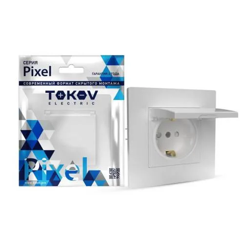 Розетка 1-м СП Pixel 16А IP20 с заземл. защ. шторки с крышкой механизм бел. TOKOV ELECTRIC TKE-PX-R1