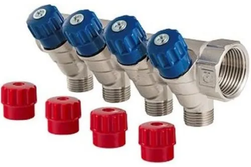 Коллектор VALTEC с регулировочными вентилями, 3/4"х 4 вых. 1/2" нар.