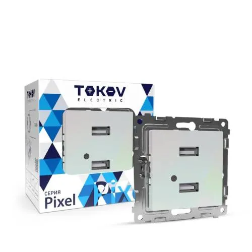 Розетка 2-м USB СП Pixel тип A+A 5В 1х2.1А 2х1.05А механизм перламутр. TOKOV ELECTRIC TKE-PX-2USB-C