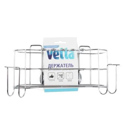 VETTA Держатель для стаканов и зубных щёток, металл, хром+белый, вакуумное крепление