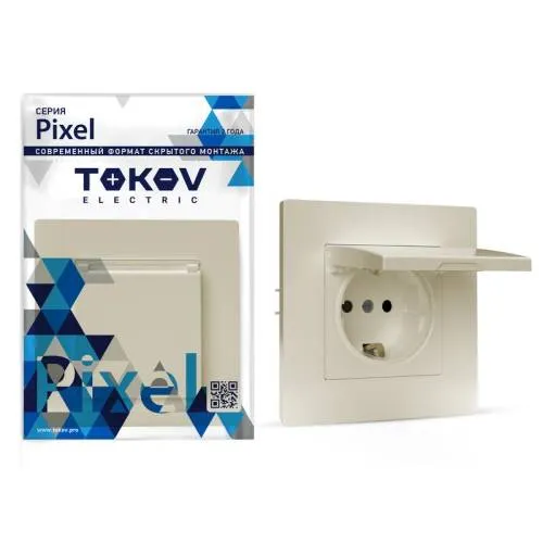 Розетка 1-м СП Pixel 16А IP20 с заземл. защ. шторки с крышкой механизм беж. TOKOV ELECTRIC TKE-PX-R1
