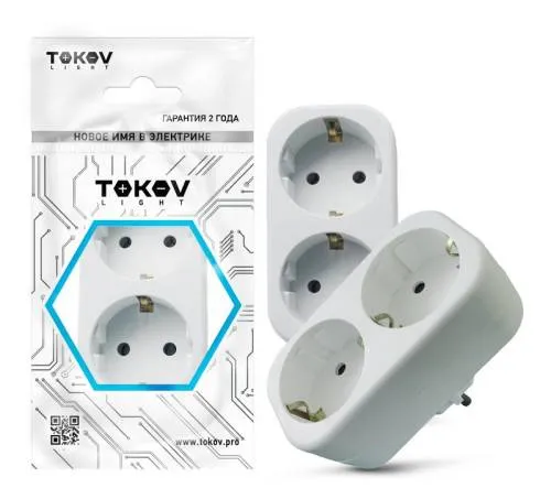 Разветвитель 2-местн. с заземл. 16А 250В IP20 полипропилен бел. TOKOV ELECTRIC TKL-S2Z-C01