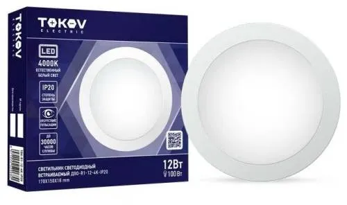Светильник светодиодный ДВО-R1- 12-4K-IP20 170х18мм 12Вт 960лм 4000К IP20 TOKOV ELECTRIC TOK- R1-12-