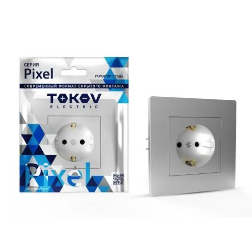 Розетка 1-м СП Pixel 16А IP20 с заземл. защ. шторки в сборе алюм. TOKOV ELECTRIC TKE-PX-R1FZSF- C03