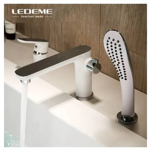 LEDEME L1153W Смеситель для ванны, врезной на 3 отверстия, хром/белый