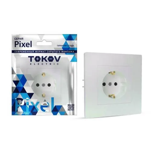 Розетка 1-м СП Pixel 16А IP20 с заземл. защ. шторки в сборе перламутр. TOKOV ELECTRIC TKE-PX-R1FZSF