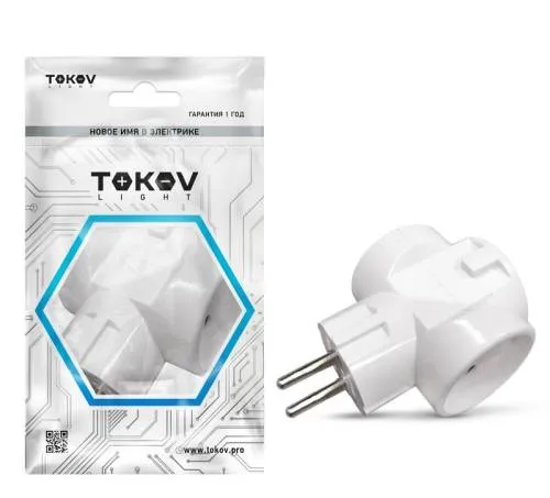 Разветвитель 3-местн. без заземл. "кубик" 16А 250В IP20 ABS-пластик бел. TOKOV ELECTRIC TKL-S3C-C01