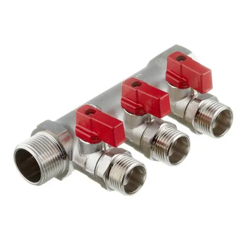 Коллектор 3/4" труба, 3 вых. на 1/2" ш. с отсекающими кранами, Valtec