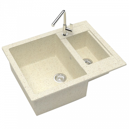 Мойка каменная, прямоугольная двухчашевая 61х51х21 бежевая мат. J190G33
