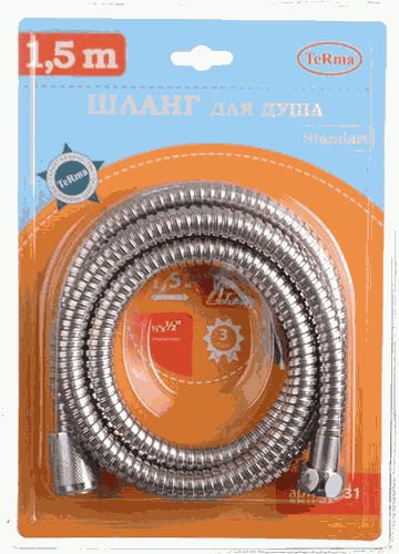 Шланг для душа MELODIA STANDARD 1/2"*1/2" конус нерж. d14мм, L150см, 2-й зажим MKP20331BL
