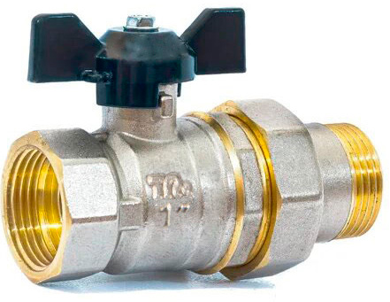 Кран американка 1' г-ш  бант черный TeRma NEOS 32034, шаровый никель латунь