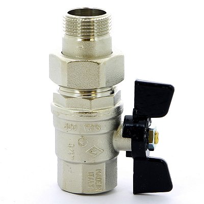 Кран американка 3/4' г-ш  бант черный BUGATTI, OREGON серия 322 полный проход, шаровый никель л