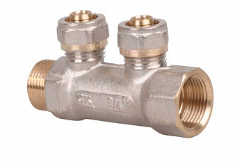 -- Гребенка  3/4"  2 выхода - 1/2",  цанга, с фаской,, 