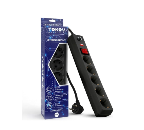 Удлинитель с сетевым фильтром 5х1.8м с заземл. с выкл. 16А с защ. от скачков напр. и перегрузок 3х1 