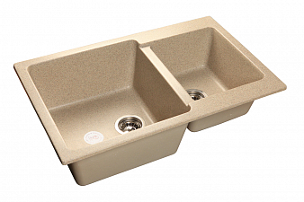 "GRANFEST" Мойка  PRACTIC, мрамор, 775 мм х 510 мм,  врезная, двойная, песочный, с сифоном, 26824