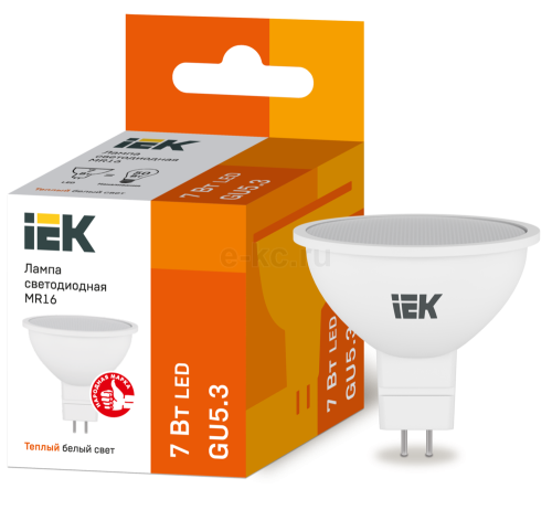 Лампа светод. ECO MR16 7Вт 3000К тепл. бел. GU5.3 630лм 230-240В IEK LLE-MR16-7-230-30-GU5