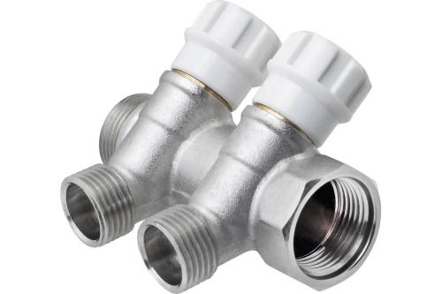 Коллектор 3/4" в/н с регулирующими вентилями на 2 выхода 1/2" н, под евроконус MPF, MP-У