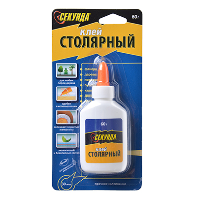 Клей столярный "Секунда" 60г, на индивидуальном блистере, 403-073