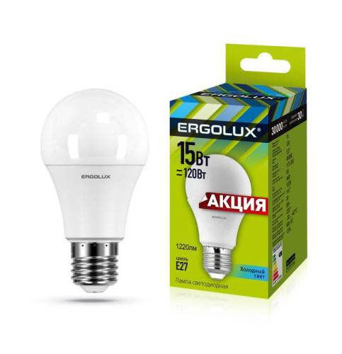 Лампа светод. LED-A60-15WE27-4K "ПРОМО" ЛОН 15Вт E27 4500К 220-240В Ergolux 13638