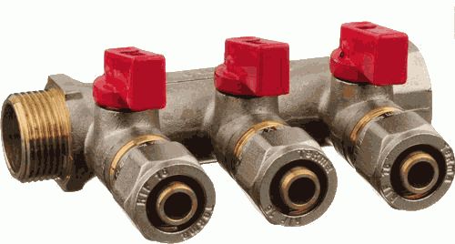 Коллектор лат. 3/4"в/н с 3-мя шар.кран. МП конус 16мм(1/2") TeRma (14002)