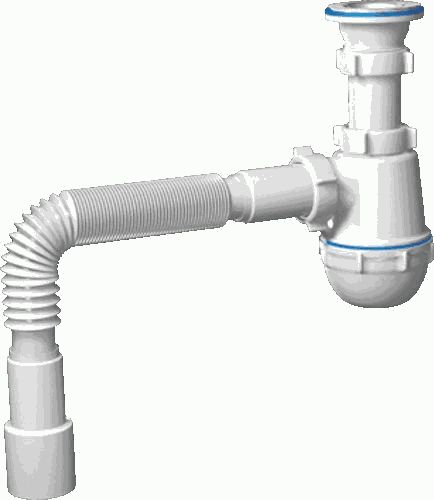 Сифон АНИ Грот А0115 с гофрой, 40-40*50мм, выпуск с гайкой   