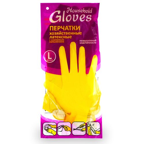 Перчатки латексные Хозяйка 30гр L с ХБ напылением *12/240 (Круг-Упак)