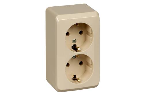 Розетка накладная ЭТЮД О/У 2-ная с зазем. без шторок 16А 250B, КРЕМОВЫЙ, Россия