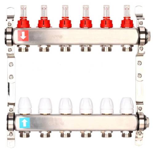 Коллектор Gappo рег. с расход-ми нерж., 9-вых. 1"x3/4" (загл, кроншт) G424.9 