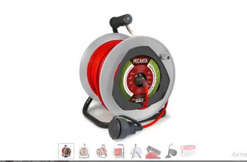 Удлинитель силовой на катушке, СУ-2х1-30/2ВР (1 розетка, IP44) Ресанта