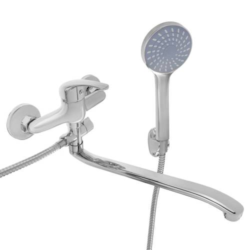 СоюзКран SK09-I102 Смеситель для ванны с душем, плоский излив 35см, кер. картридж 35мм, хром, цинк