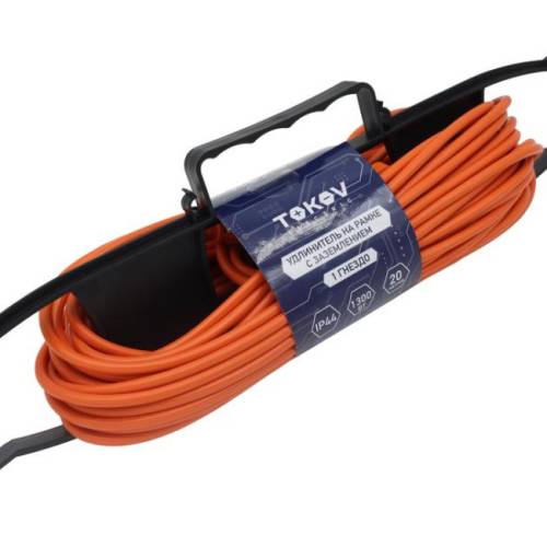 Удлинитель-шнур на рамке 1х20м с заземл. 6А IP44 3х0.75 с защ. крышкой TOKOV ELECTRIC TKE-SR20-075-