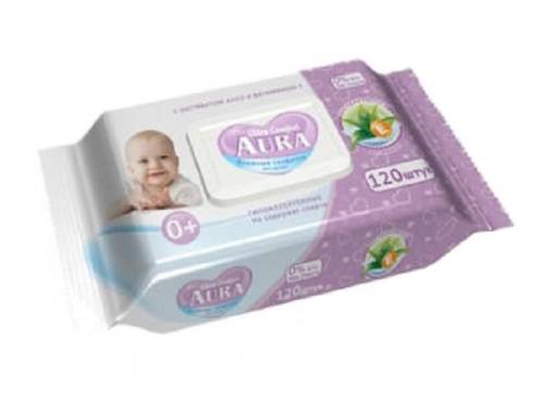Салфетки влаж. AURA  BABY алоэ с крышкой, 100шт