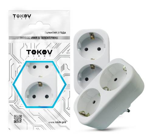 Разветвитель 2-местн. с заземл. 16А 250В IP20 полипропилен бел. TOKOV ELECTRIC TKL-S2Z-C01