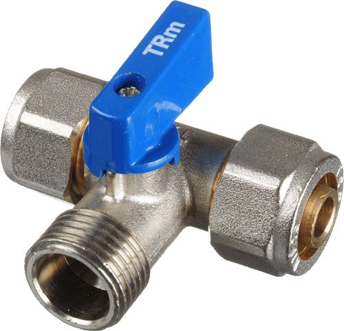 Бытовой кран шар. цанговый 16Ц x 1/2"ш х 16Ц, трехпроходной, ник., лат., ТRm 30229 МП