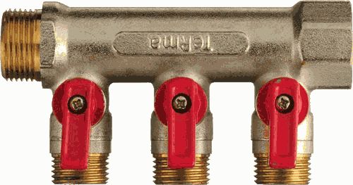 Коллектор лат. 3/4"в/н с 3-мя шар.кран. на 1/2" (нар.резьбы) TERMA (14016)