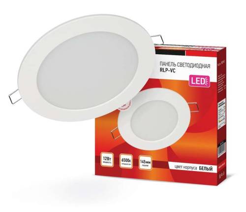 Светильник светод. RLP-VC 12Вт 230В 6500К 960лм 145мм IP40 панель круглая бел. IN HOME 46906120