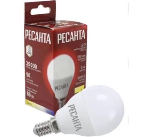 Лампа светодиодная LL-R-G45-7W-230-3K-E14 (шар, 7Вт, тепл., Е14) Ресанта