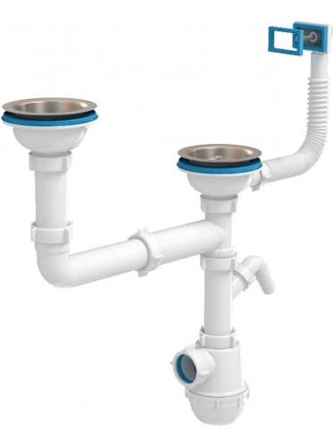 Сифон двойной АНИ Грот A7700 3 1/2" х 40,  с отводом и жестким переливом