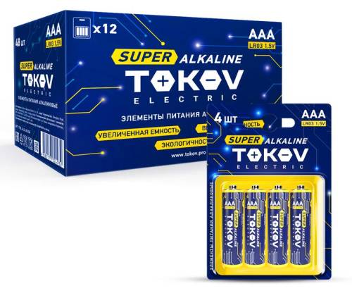 Элемент питания алкалиновый LR3/AAA (уп.4шт) TOKOV ELECTRIC TKE-ALS-LR3/B4
