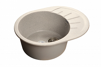 "GRANFEST" Мойка RONDO, мрамор, 580 мм х 450 мм, врезная, круглая, серый, с сифоном, 27792