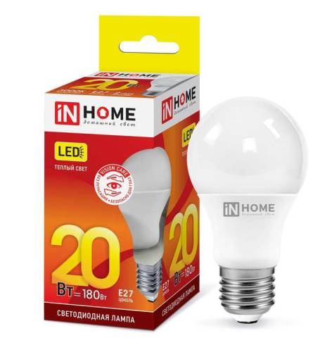 Лампа светод. LED-A60-VC 20Вт 230В E27 3000К 1800лм IN HOME 4690612020297