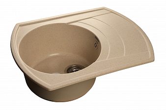"GRANFEST" Мойка RONDO, мрамор, 650 мм х 500 мм, врезная, песочный, с сифоном, 24973