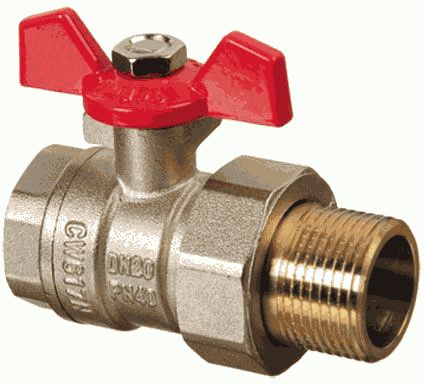 Кран американка 3/4' г-ш  бант красный TERMA RED 31049, шаровый никель латунь