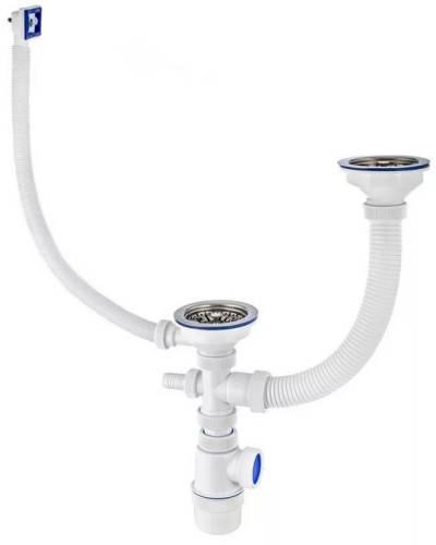 Сифон двойной для мойки VIR "Элит" 3.1/2"Х40 разноуров.,прямоугольный перелив.