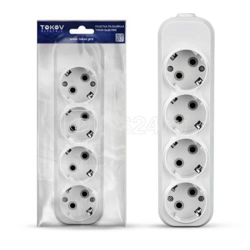 Колодка удлинителя 4-м 16А с заземл. с выкл. АБС-пластик бел. TOKOV ELECTRIC TKE-C01-KU4-ZV