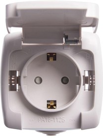 Розетка «РОНДО IP44» О/У С ЗК (250В, 16А, защитн. шторки) белый