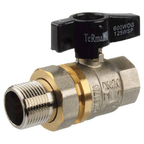 Кран американка 3/4' г-ш  бант черный TERMA CB 30215, шаровый никель лат. (ЖЦ)