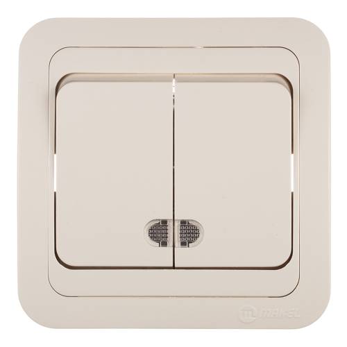 Выключатель 2-кл. врезной, с подсветкой, MAKEL цвета уточнять