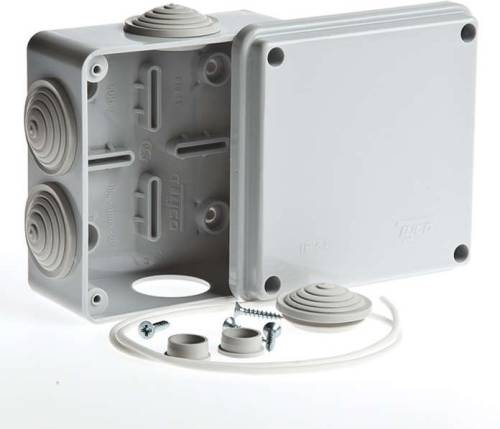 Коробка распределительная ОП 100х100х50мм 6 вводов IP54 сер. Ruvinil 67050